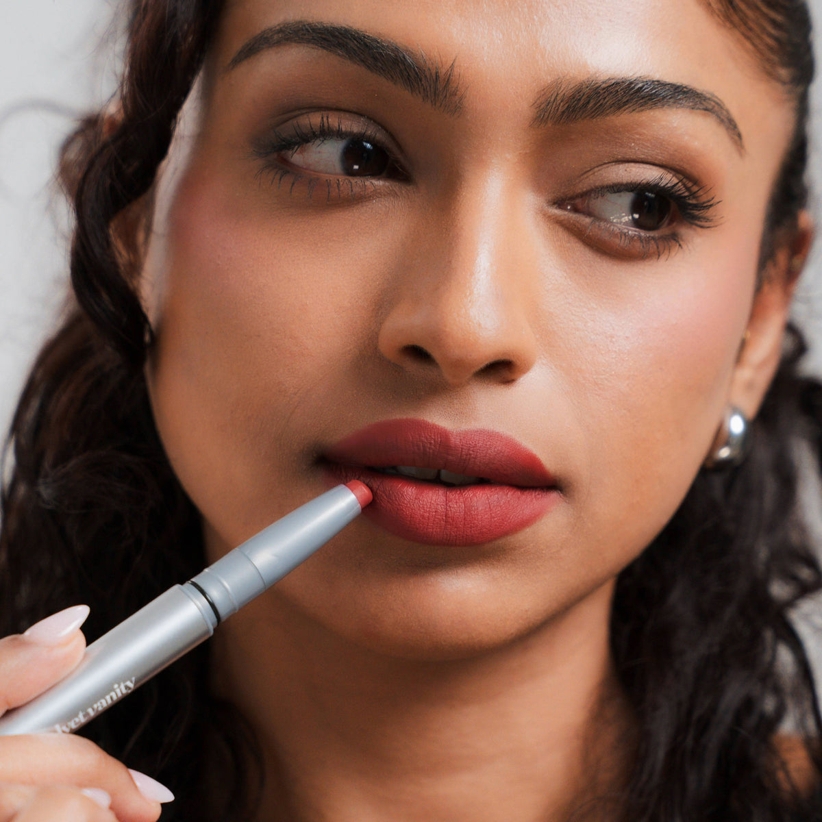 Soft Blur Lip Liner in Fawn on tan skin