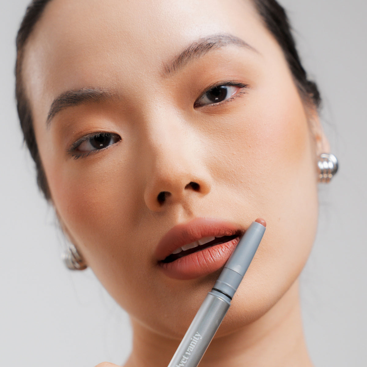 Soft Blur Lip Liner in Taro on fair skin